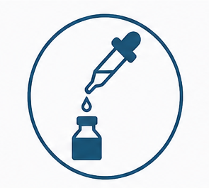 Icon of a dropper bottle with a blue outline on a white background