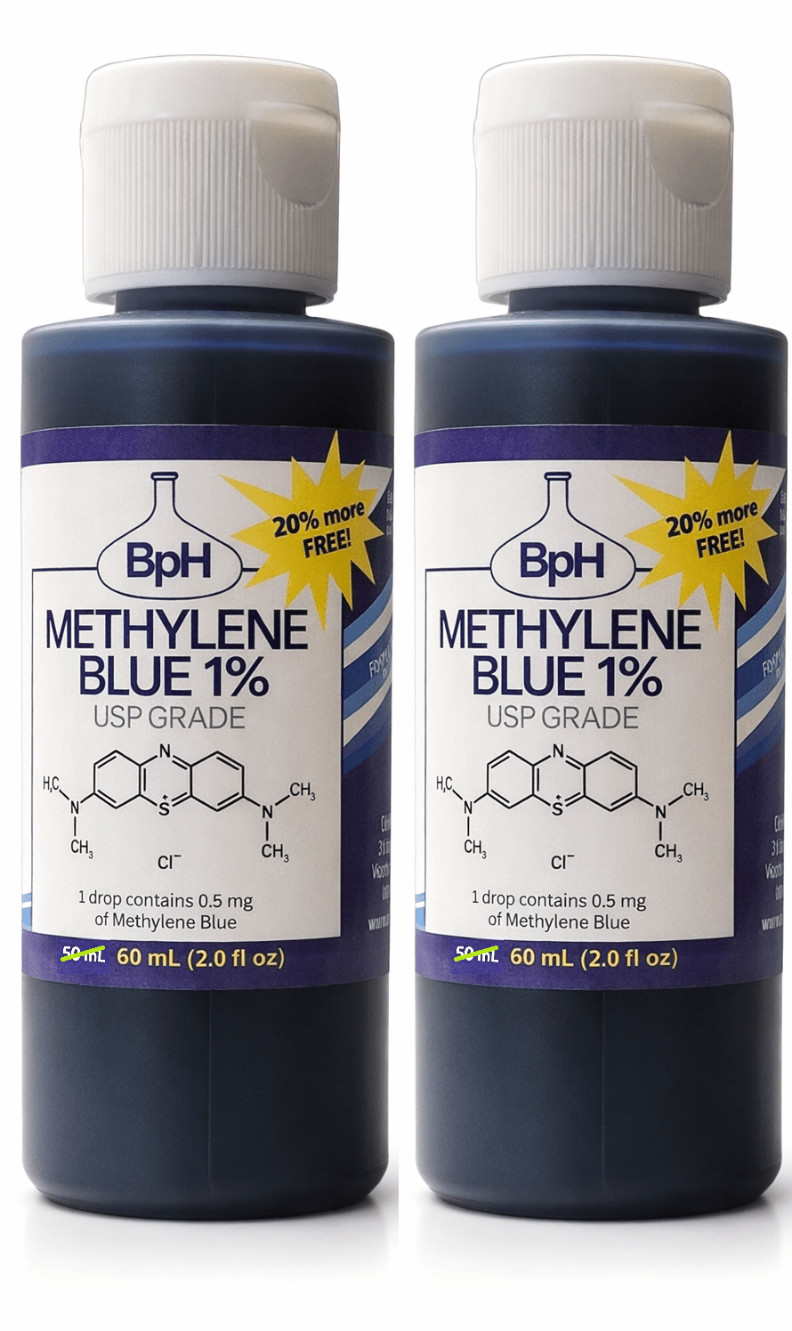 BpH Methylene Blue 1%, 60 mL x 2, Plastic 