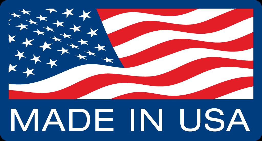 American flag with 'MADE IN USA' text on a blue background